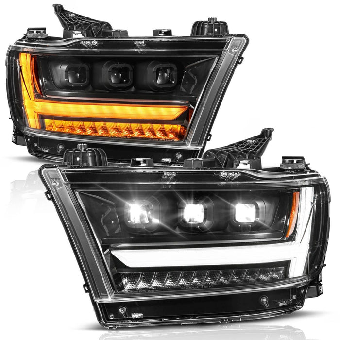 BLACK FULL LED PROJECTOR HEADLIGHTS 19-24 RAM 1500