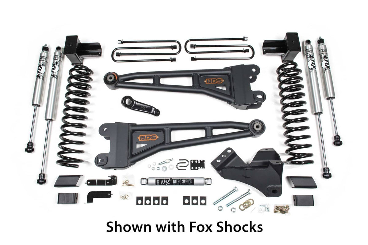 4" RADIUS ARM LIFT KIT FOX 2.0 SHOCKS & LEAF SPRINGS 17-19 S/DUTY 4WD DIESEL