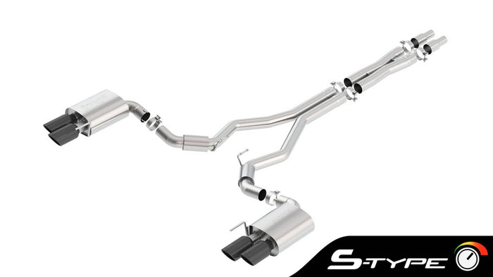 S-TYPE 3" CAT-BACK EXHAUST W/ BLACK CHROME TIPS 18-23 MUSTANG GT 5.0L W/O ACTIVE VALVE EXHAUST