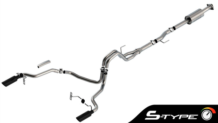 S-TYPE 3" CAT-BACK DUAL EXHAUST W/BLACK TIPS 21-26 F150 2.7L/3.5L