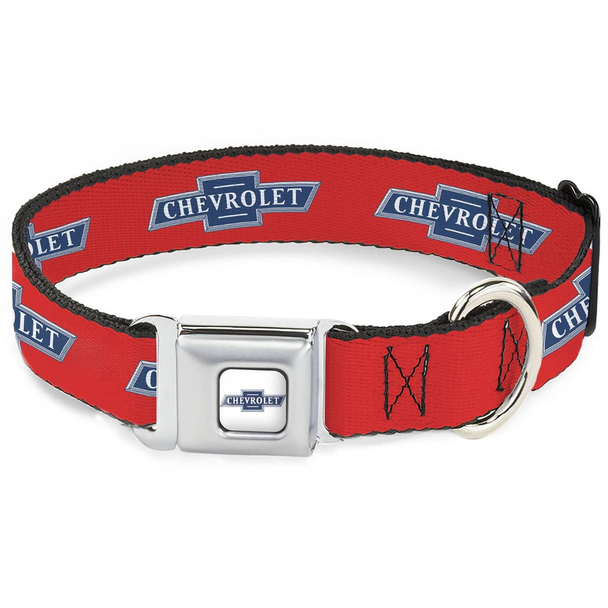 CHEVROLET 1940 BOWTIE ORANGE/BLUE SEATBELT BUCKLE DOG COLLAR