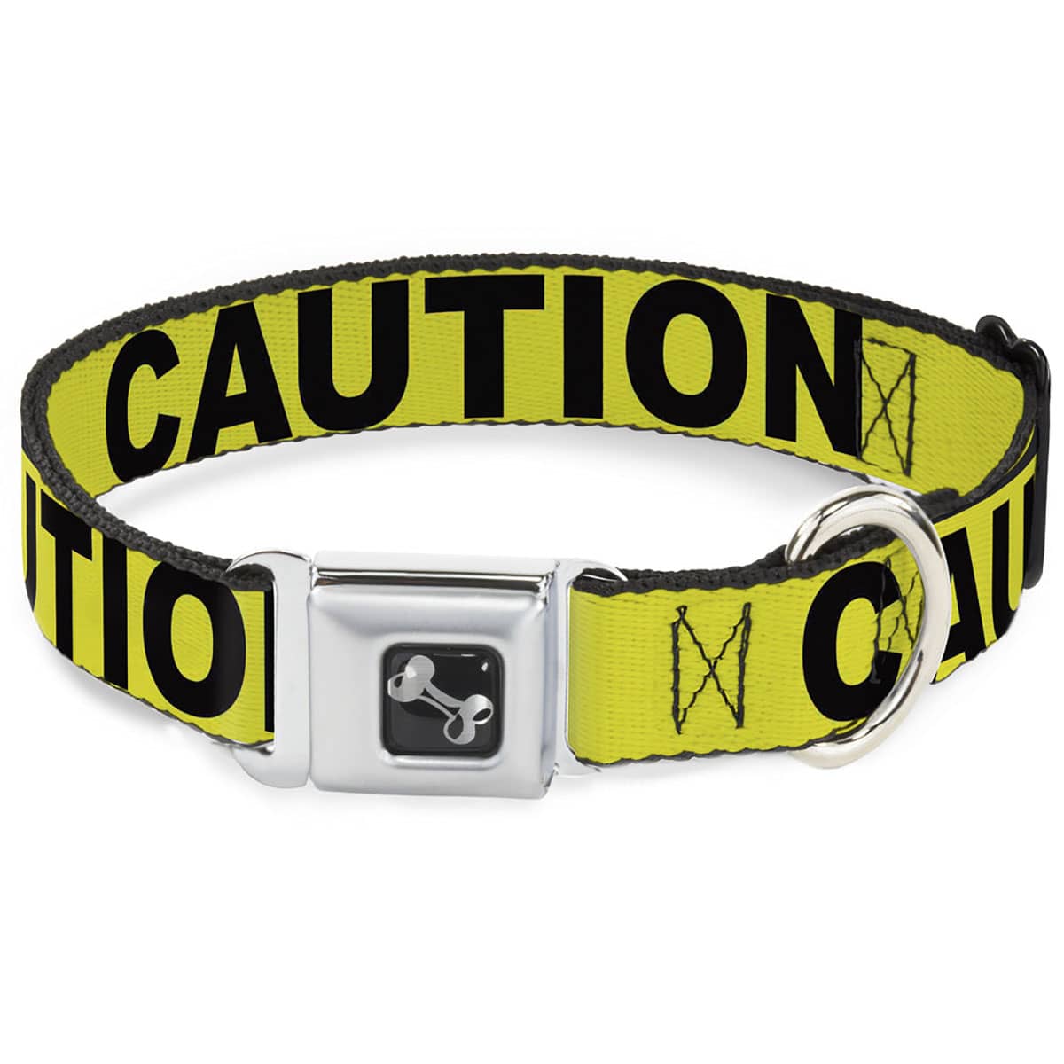 1.5" DOG BONE SEATBELT BUCKLE COLLAR (L) - CAUTION YELLOW/BLACK
