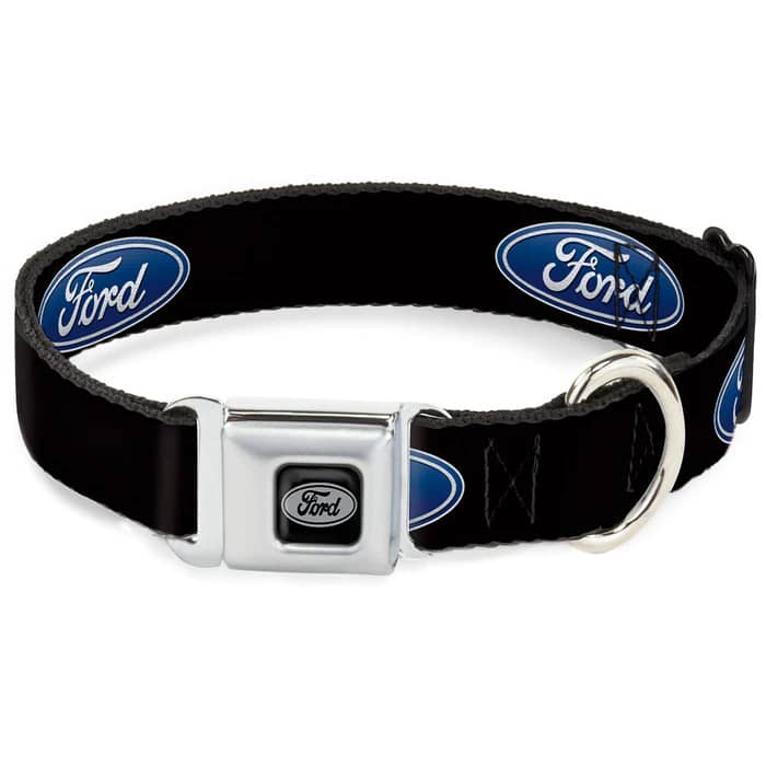 FORD OVAL BLACK/SILVER SEATBELT BUCKLE DOG COLLAR