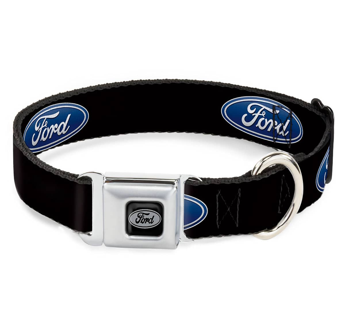 FORD OVAL BLACK/SILVER SEATBELT BUCKLE DOG COLLAR SMALL