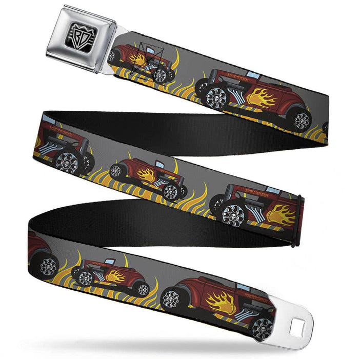 BD WINGS LOGO CLOSE-UP FULL COLOR BLACK SILVER SEATBELT BELT - HOT ROD W/FLAMES WEBBING