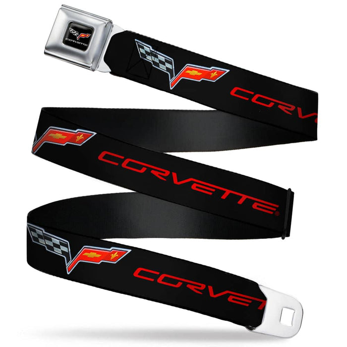 C6 FULL COLOR SEATBELT BELT - C6 LOGO/CORVETTE BLACK/RED WEBBING
