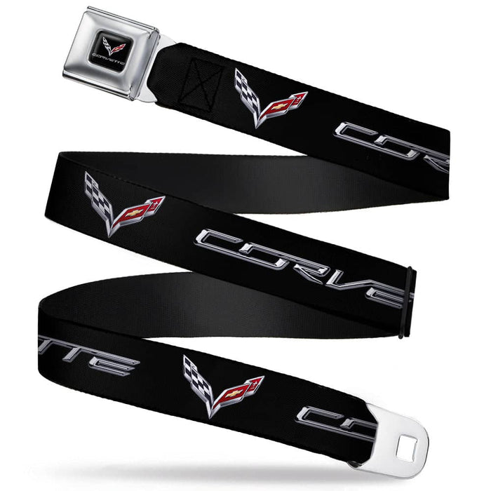 C7 FULL COLOR BLACK SEATBELT BELT - CORVETTE/C7 LOGO BLACK/SILVER/RED WEBBING