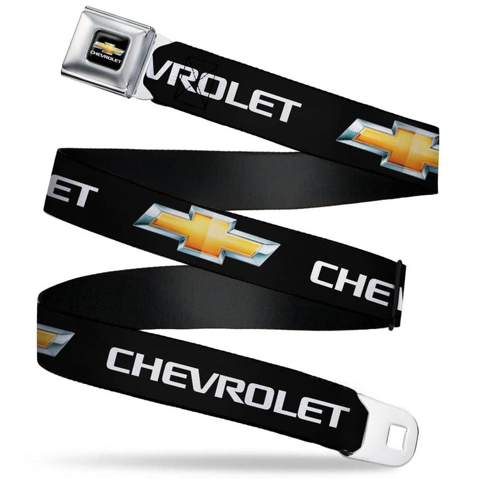 CHEVY BOWTIE FULL COLOR BLACK GOLD SEATBELT BELT - CHEVY BOWTIE BLACK/GOLD LOGO REPEAT WEBBING