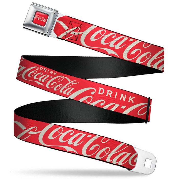 DRINK COCA-COLA LOGO FULL COLOR RED/WHITE  SEATBELT BELT - DRINK COCA-COLA TYPOGRAPY LOGO SCATTERED RED/WHITE X-LARGE WEBBING
