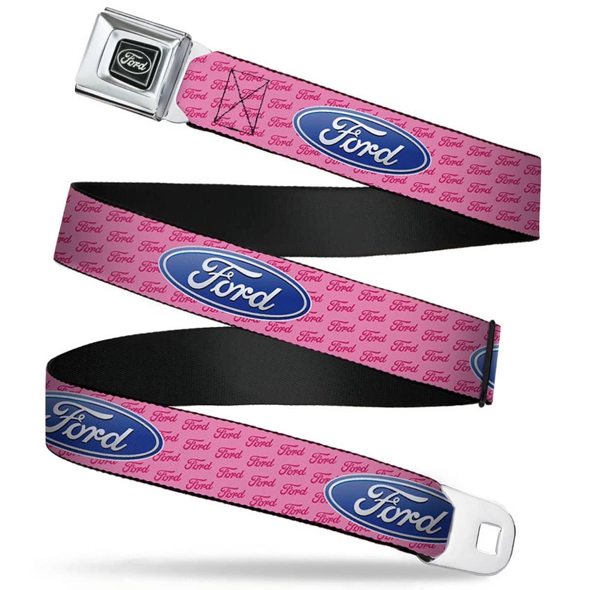 FORD EMBLEM SEATBELT BELT- FORD OVAL PINK WEBBING