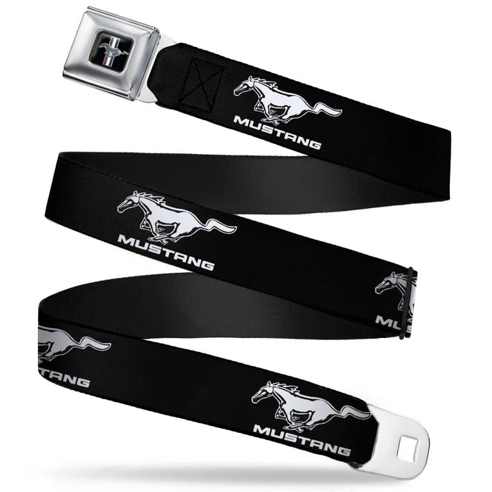 FORD MUSTANG EMBLEM SEATBELT BELT - FORD MUSTANG BLACK/WHITE LOGO REPEAT WEBBING