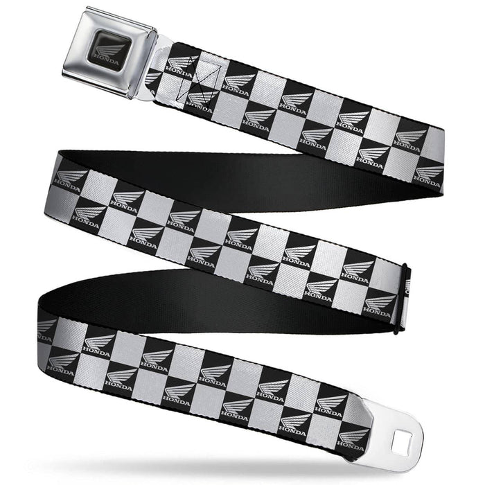HONDA MOTORCYCLE BLACK/SILVER SEATBELT BELT - HONDA MOTORCYCLE WING LOGO CHECKER BLACK/WHITE WEBBING