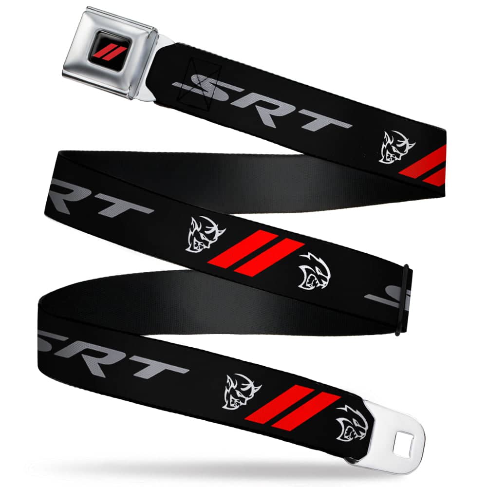 DODGE RHOMBUS ICON FULL COLOR BLACK RED SEATBELT BELT - DODGE SRT DEMON/RHOMBUS/HELLCAT LOGO BLACK/SILVER/RED/WHITE WEBBING