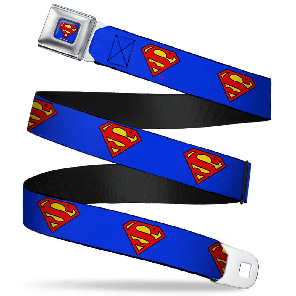 SUPERMAN FULL COLOR BLUE SEATBELT BELT - SUPERMAN SHIELD BLUE WEBBING