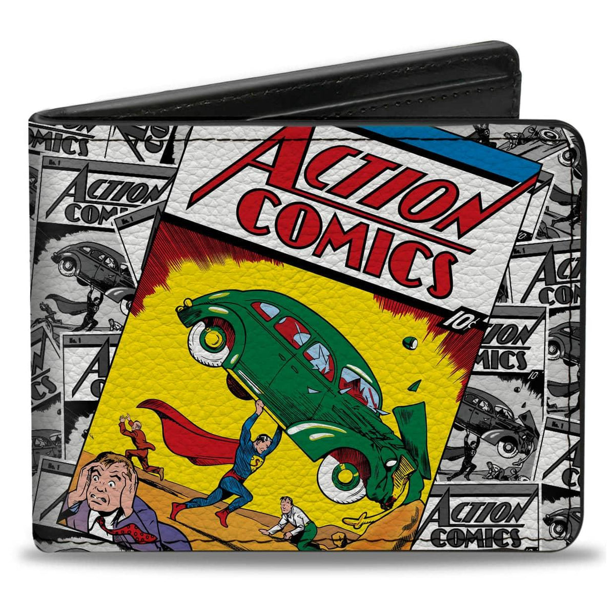 BI-FOLD WALLET - SUPERMAN ACTION COMICS ONE COMIC BOOK COVER SCENE STACKED
