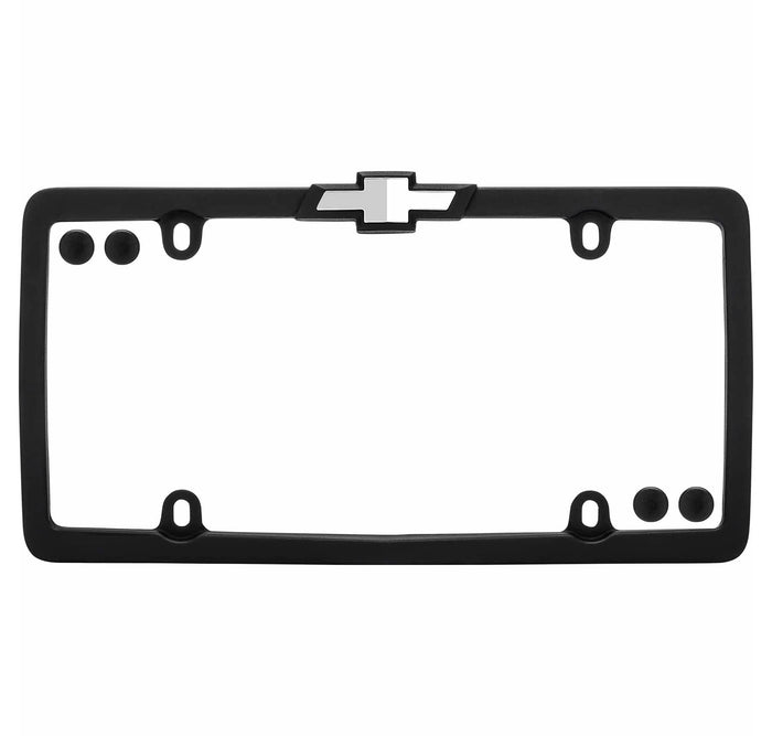 LICENSE PLATE FRAME | CHEVROLET BLACK/CHROME (W/FASTENER CAPS)