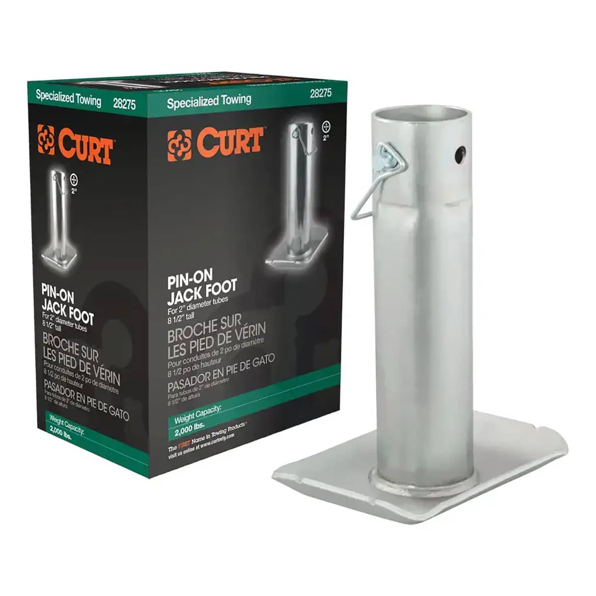 PIN-ON JACK FOOT (FITS 2" TUBE 2,000 LBS. 8-1/2" HEIGHT)
