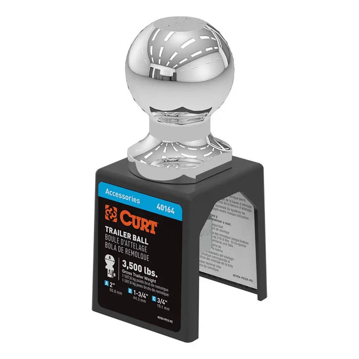 2" TRAILER BALL  (3/4" x 1-3/4" Shank 3,500 lbs CHROME PACKAGED)