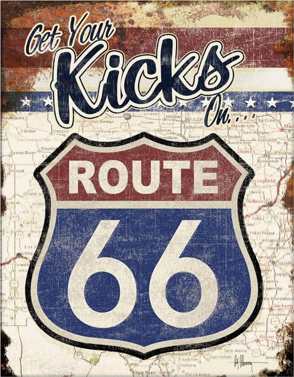 12.5 X 16" ROUTE 66 KICKS TIN SIGN