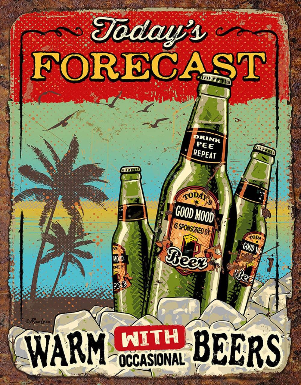 16X12.5" TODAY'S FORECAST BEERS TIN SIGN