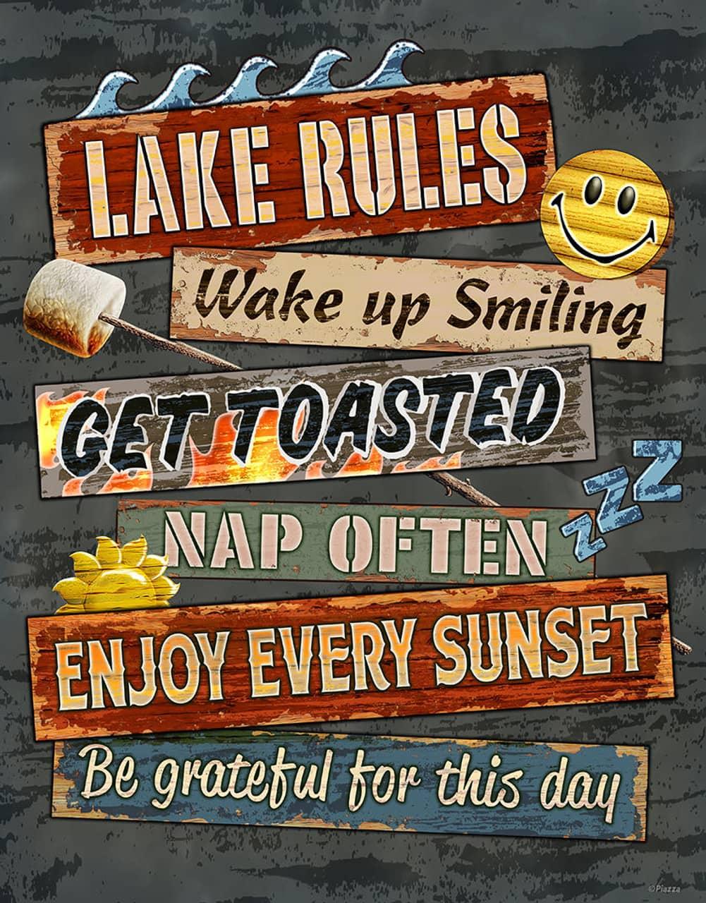 12.5 X 16" LAKE RULES TIN SIGN