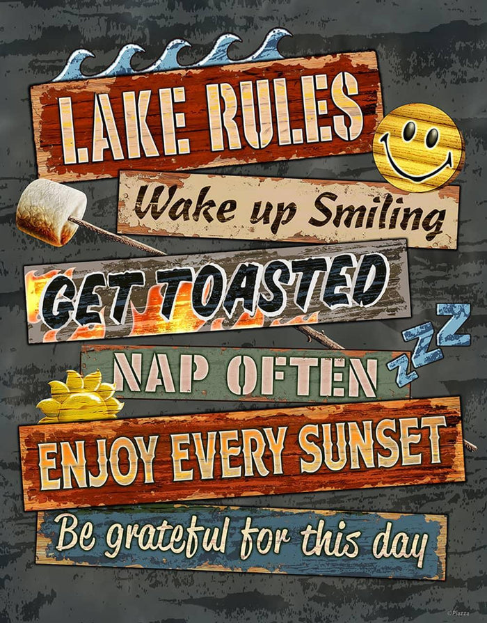 12.5 X 16" LAKE RULES TIN SIGN
