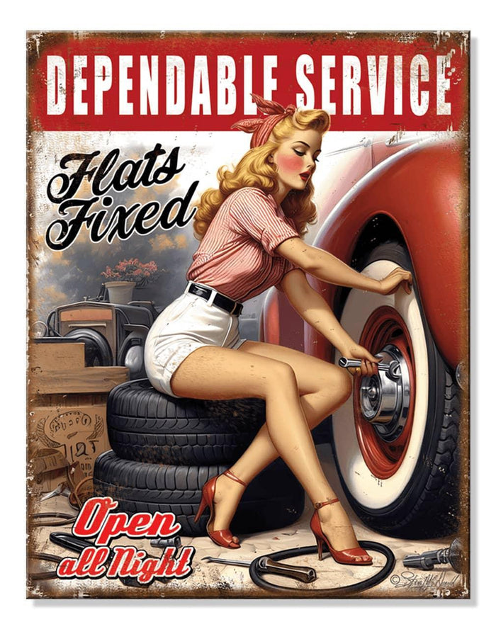 16X12.5" TIRE GIRL TIN SIGN