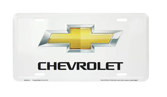 LIC. PLATE CHEVROLET GOLD BOWTIE WHITE