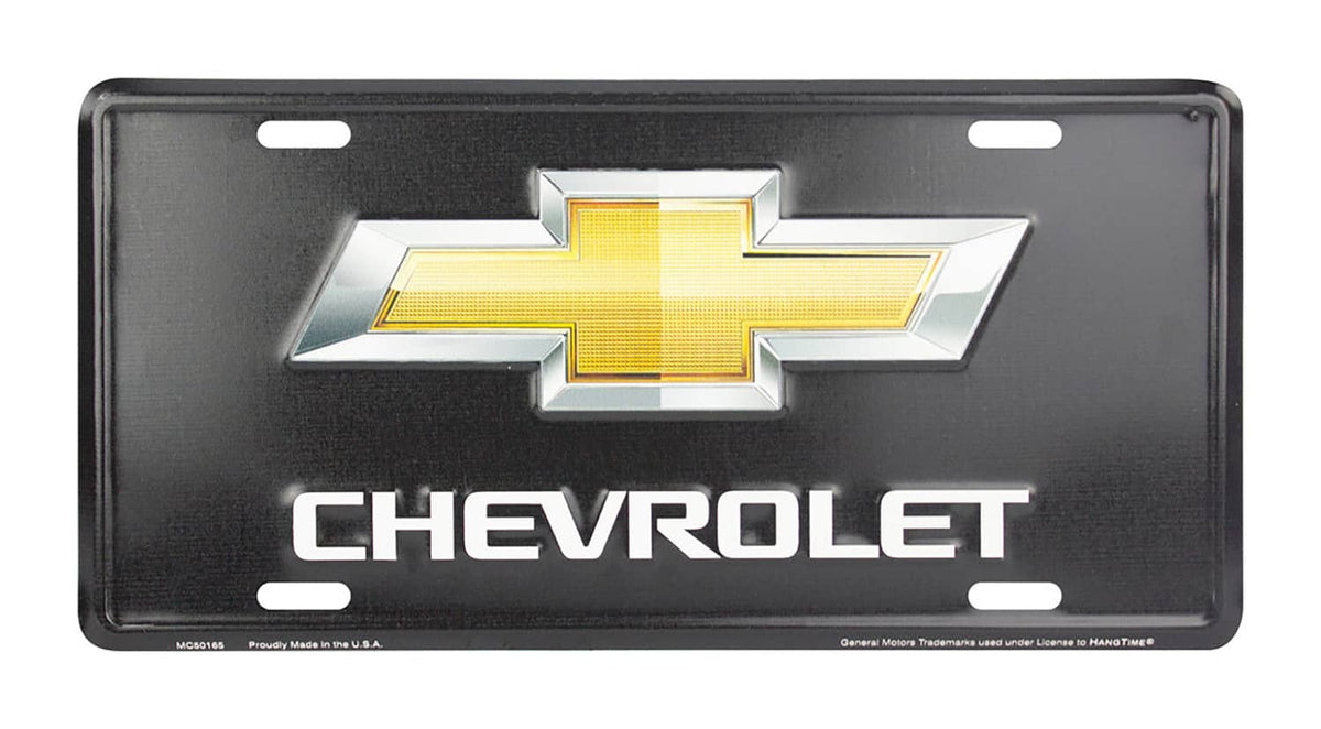 LIC. PLATE CHEVROLET GOLD BOWTIE BLACK