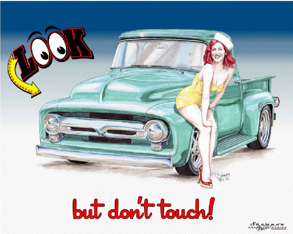 FORD F-100 WITH GIRL TIN SIGN