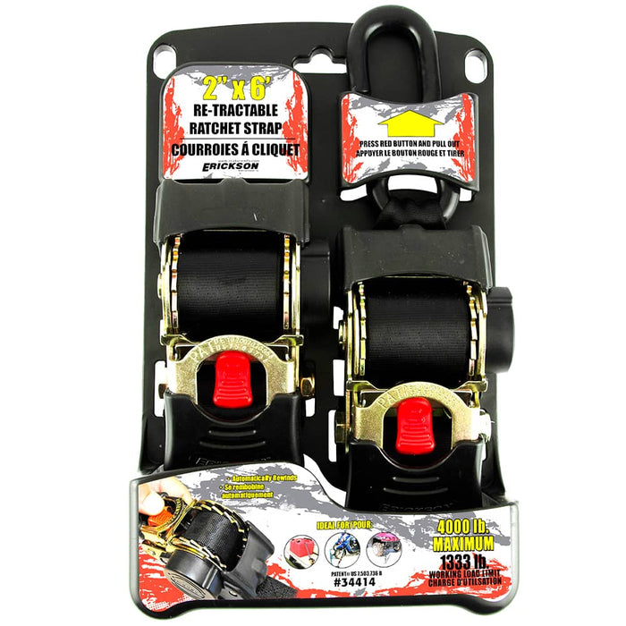 (2) 2"X6' 4000 LB RE-TRACTABLE RATCHET TIE DOWNS BLACK