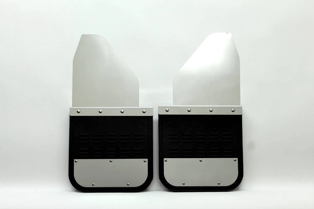 14" WIDE 14" LONG W/2" OFFSET BLACK MUD FLAPS W/STAINLESS PLATES