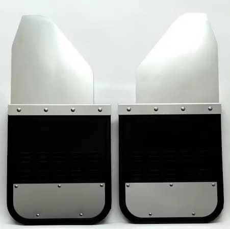 14" WIDE 16" LONG 2" OFFSET BLACK MUD FLAPS W/STAINLESS PLATES