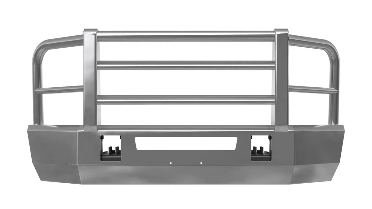 FRONT BUMPER W/POLISHED GRILLGUARD 23-27 F-250/F-350 S/DUTY WITH OEM FOG LIGHT CUTOUTS W/ PARKING SENSORS