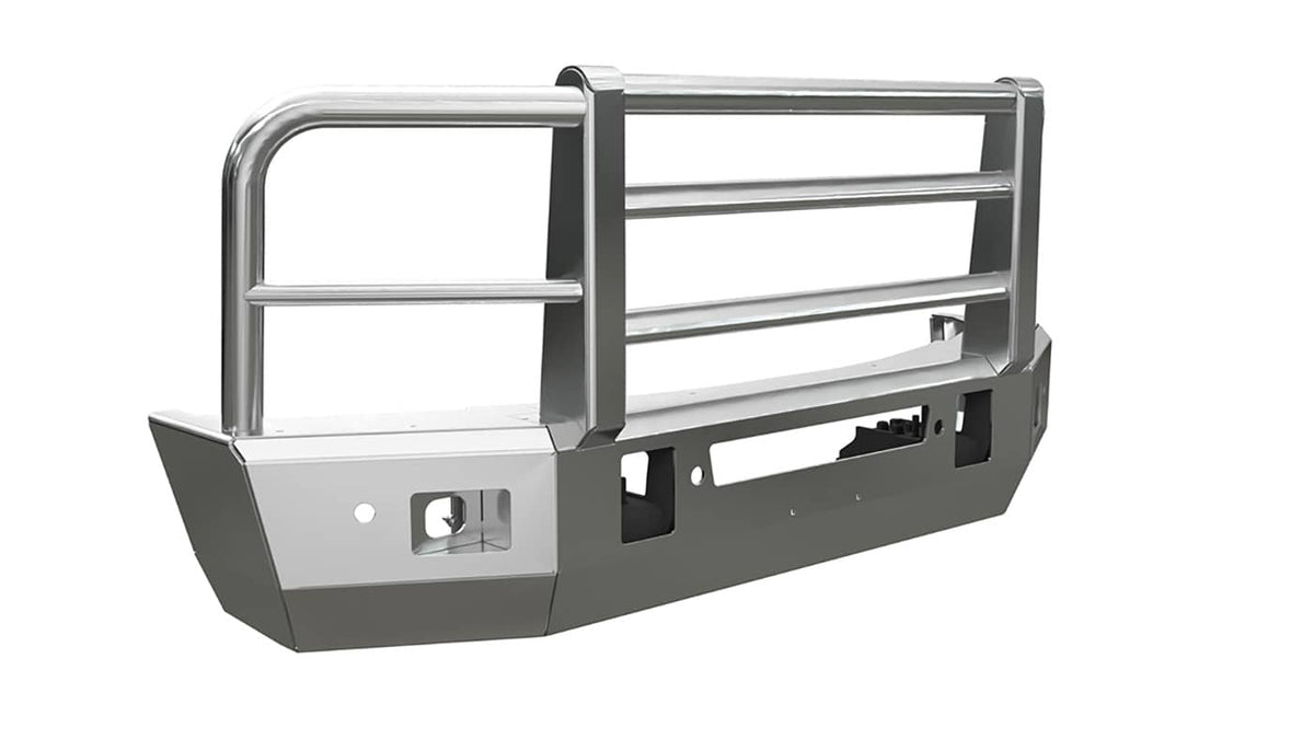 FRONT BUMPER W/POLISHED GRILLGUARD 23-24 F450/F550 W/ OEM LIGHT CUTOUTS & SENSORS