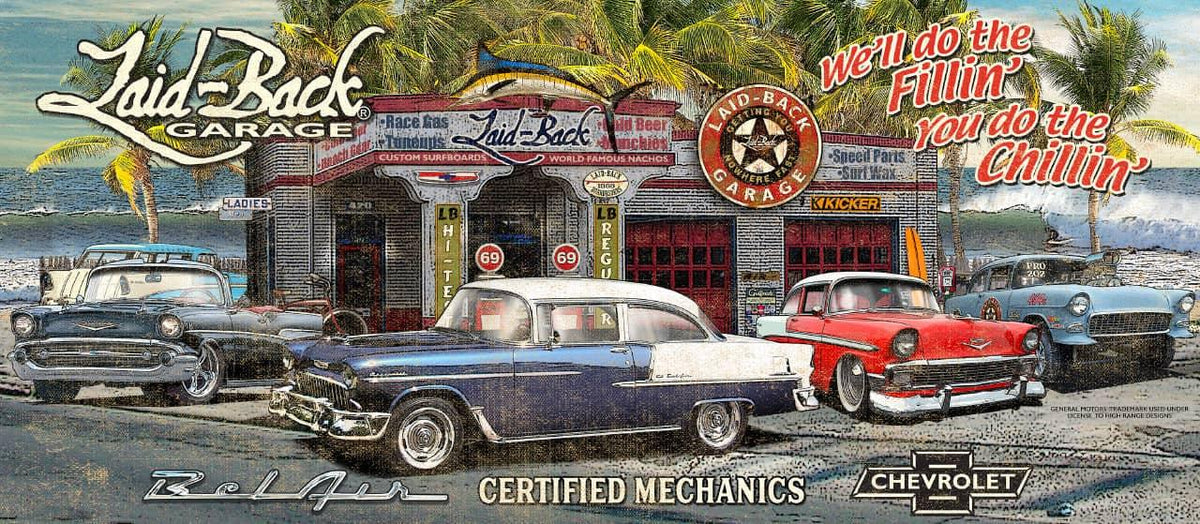 BEACH GARAGE TRI FIVES 55X24 BANNER