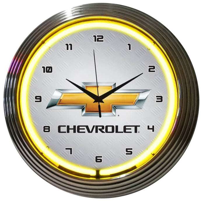 NEON CLOCK CHEV YELLOW
