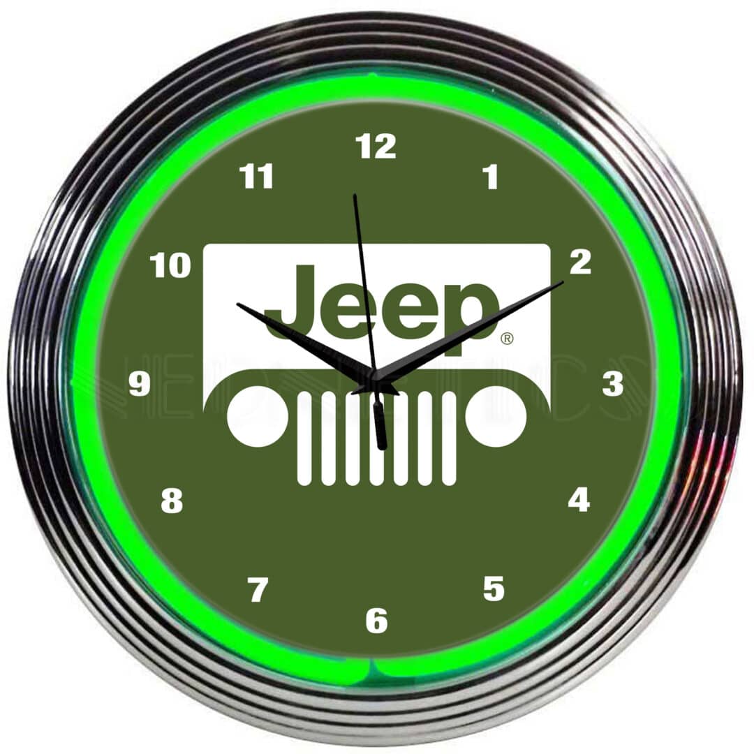 NEON CLOCK JEEP GREEN
