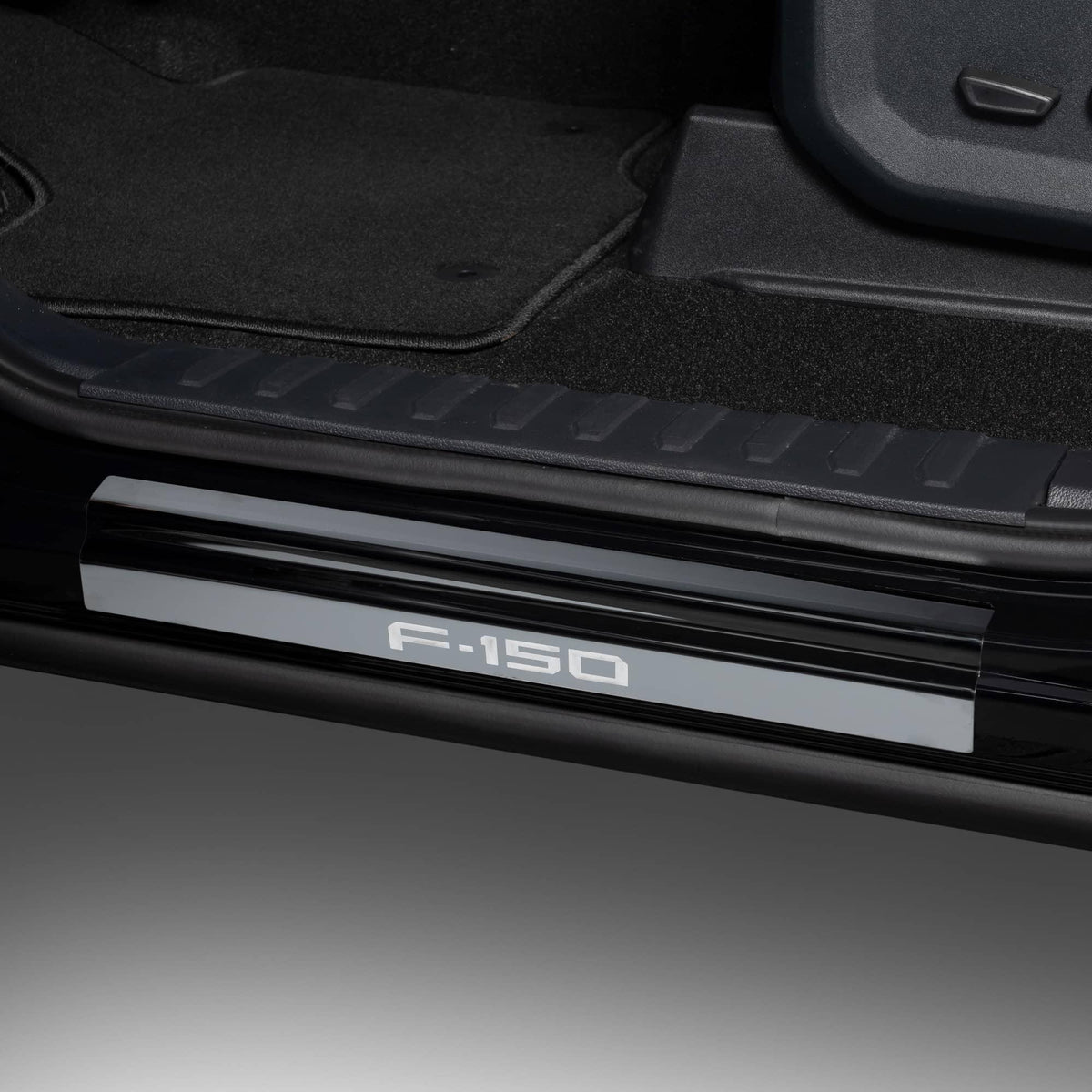 BLACK PLATINUM DOOR SILL SET WITH F150 LOGO 21-26 F150 REGULAR/EXTENDED CAB