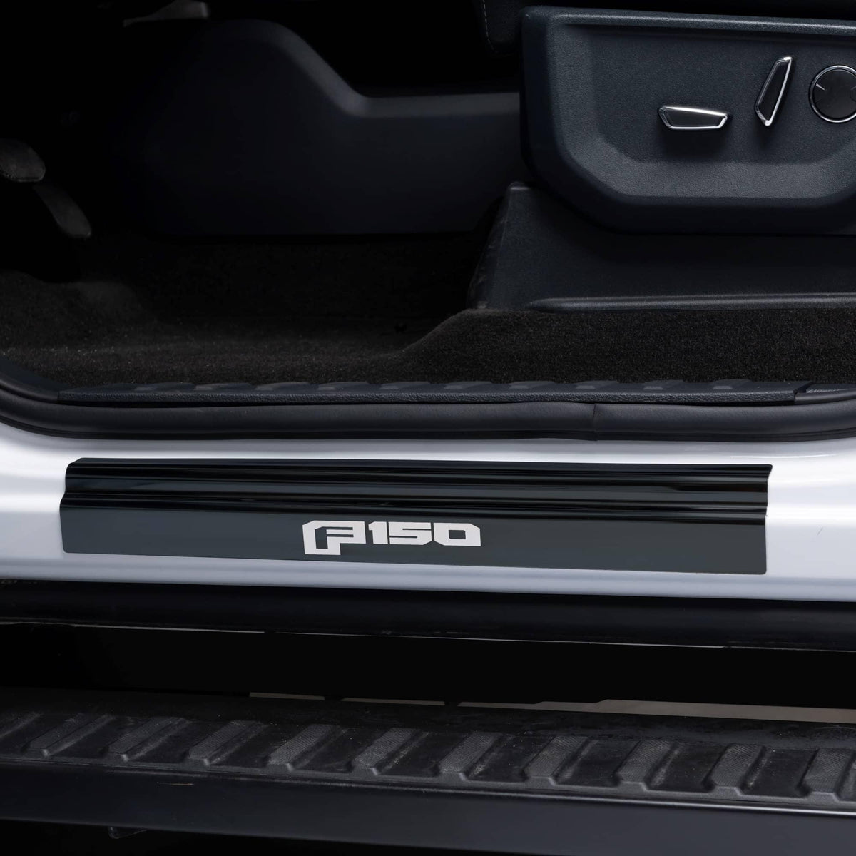 BLACK PLATINUM DOOR SILL SET WITH F150 LOGO 21-26 F150 CREW CAB